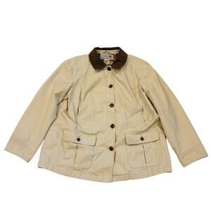 LL Bean Adirondack Barn Chore Coat Womens XL Petite Beige Flannel Lined Canvas